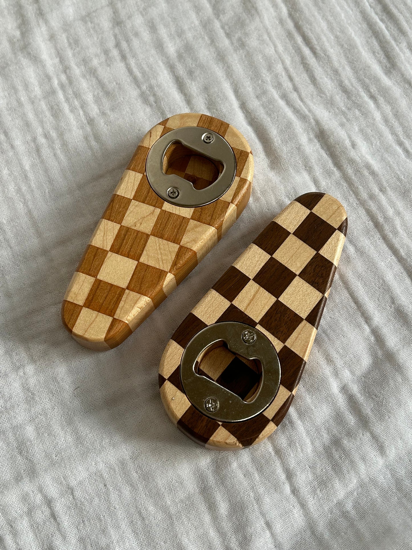 Wooden Checker Bottle Opener