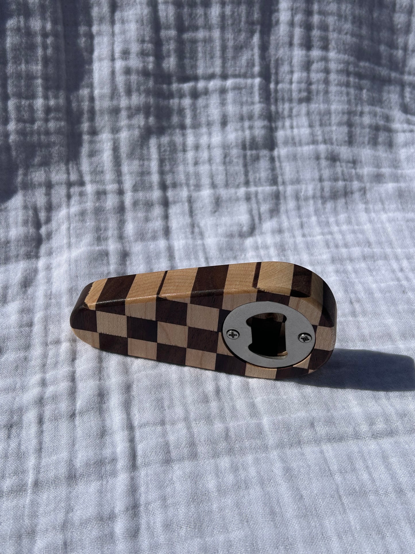 Wooden Checker Bottle Opener