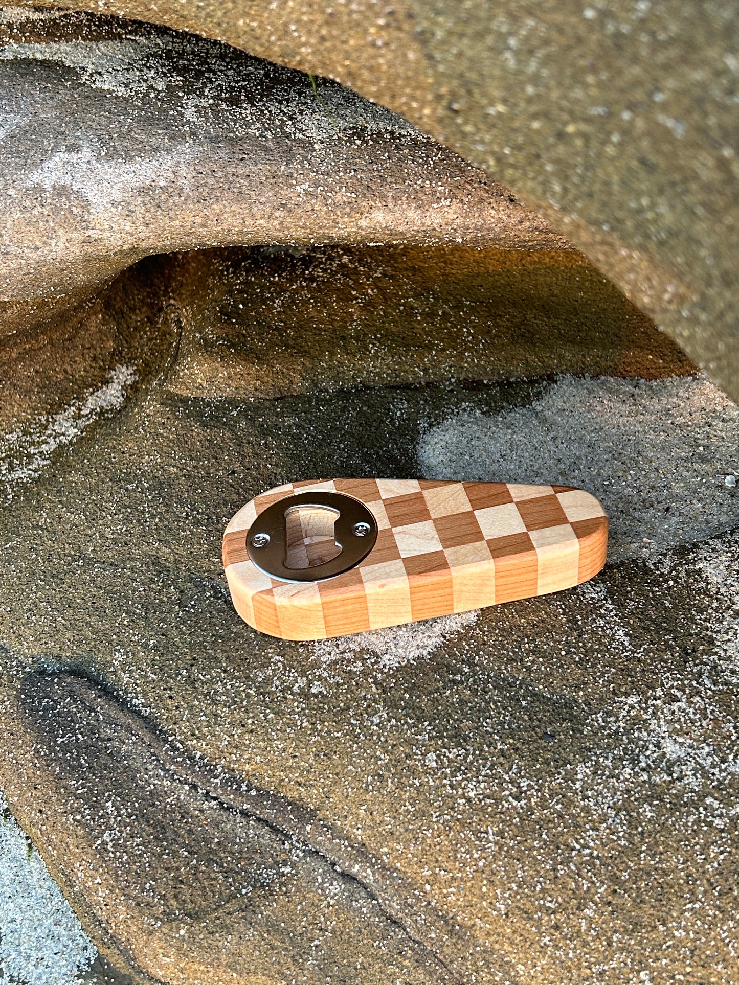 Wooden Checker Bottle Opener